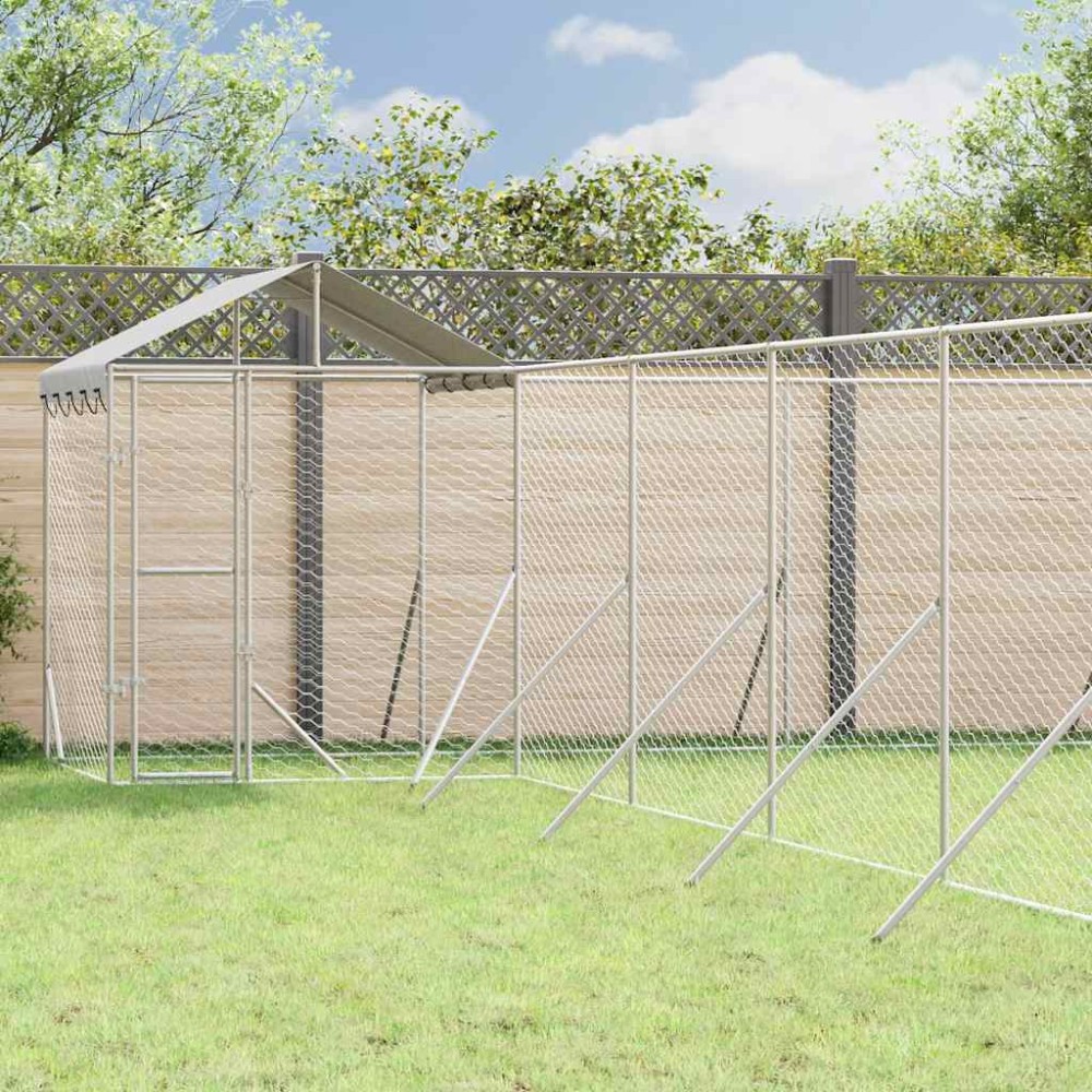 vidaXL Κλουβί Σκύλου Εξ. Χώρου με Οροφή Ασημί 12x12x2,5 μ Γαλβ. Ατσάλι