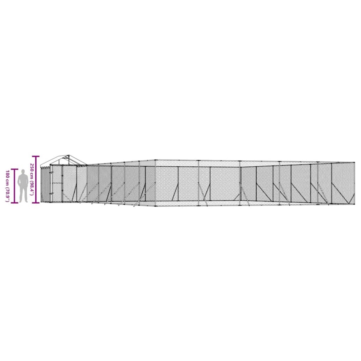 vidaXL Κλουβί Σκύλου Εξ. Χώρου με Οροφή Ασημί 12x12x2,5 μ Γαλβ. Ατσάλι
