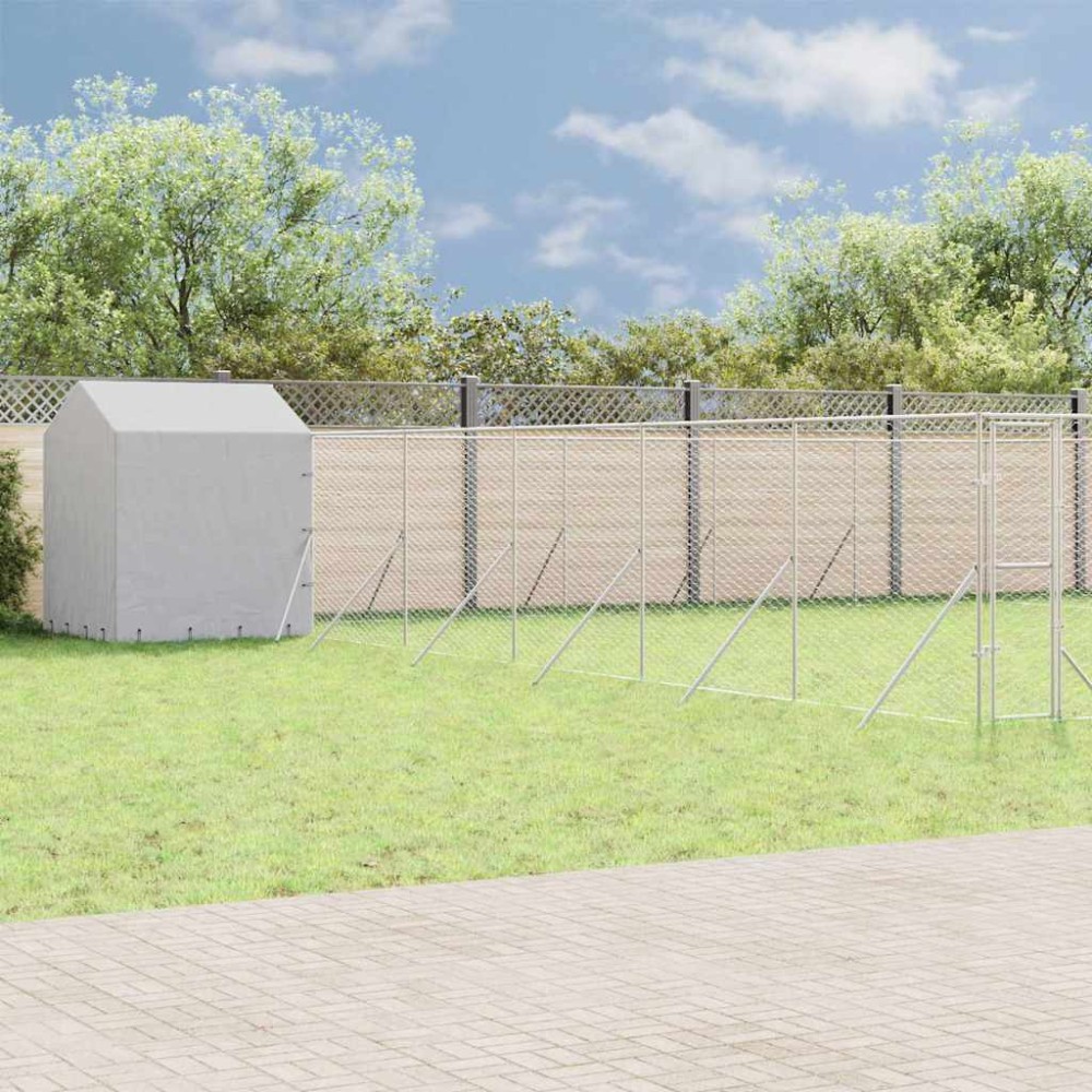 vidaXL Κλουβί Σκύλου Εξ. Χώρου με Οροφή Ασημί 12x12x2,5 μ Γαλβ. Ατσάλι