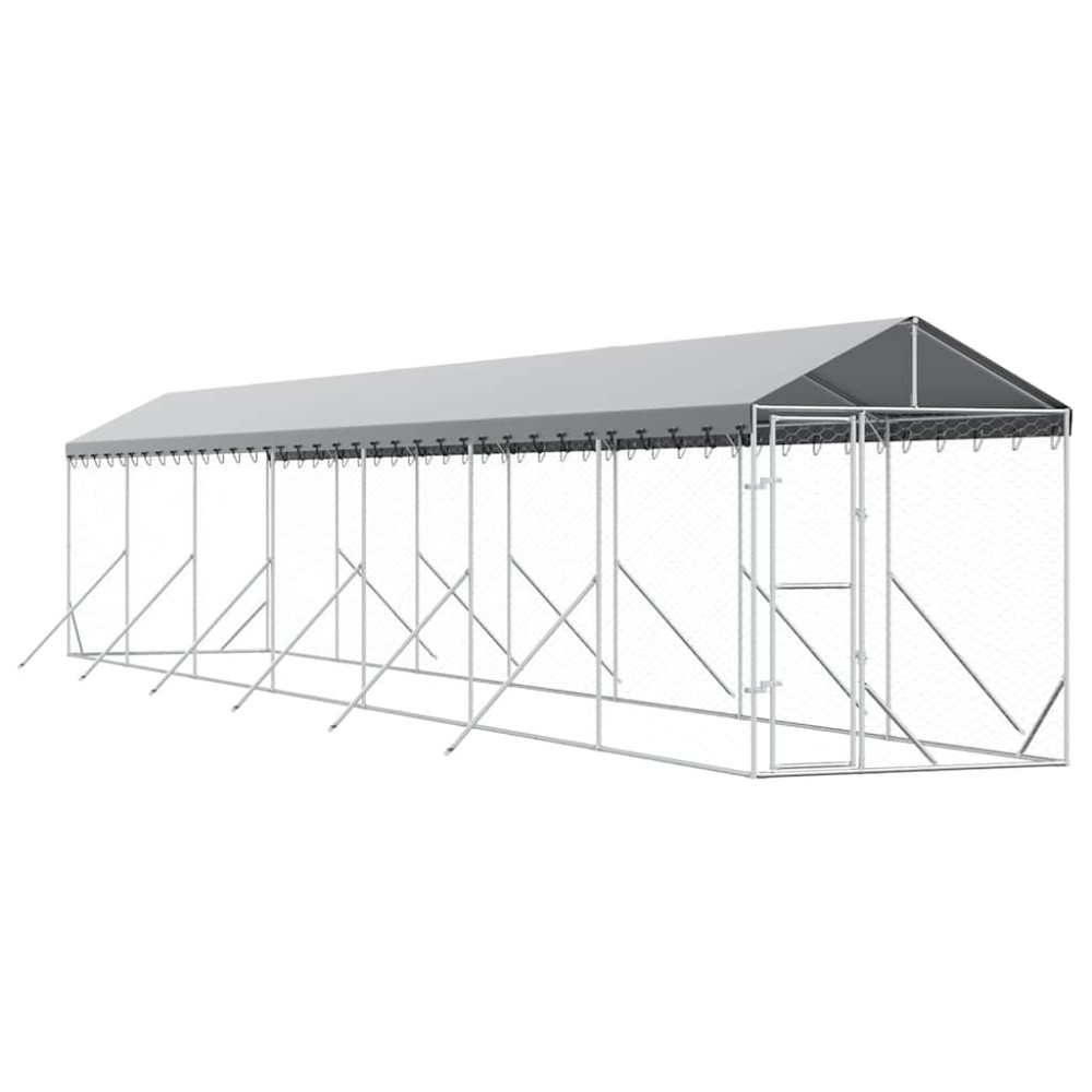 vidaXL Κλουβί Σκύλου Εξ. Χώρου με Οροφή Ασημί 2x14x2,5 μ. Γαλβ. Ατσάλι