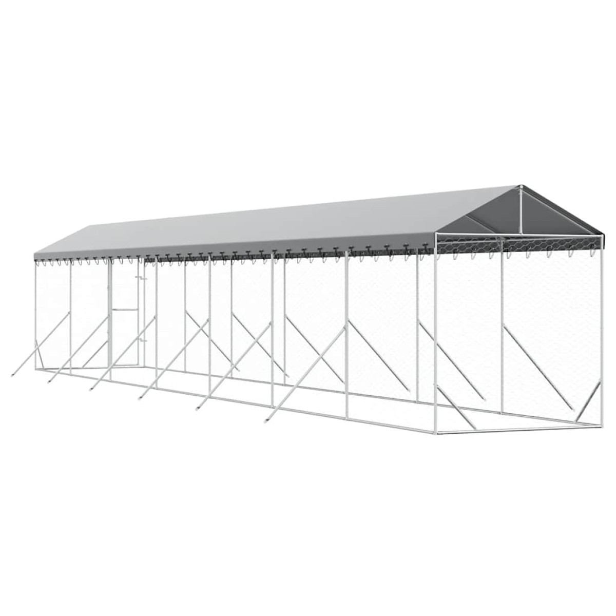 vidaXL Κλουβί Σκύλου Εξ. Χώρου με Οροφή Ασημί 2x14x2,5 μ. Γαλβ. Ατσάλι