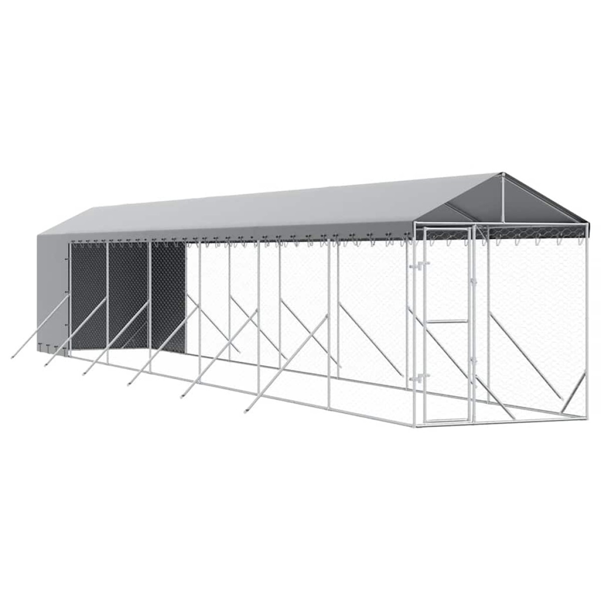vidaXL Κλουβί Σκύλου Εξ. Χώρου με Οροφή Ασημί 2x14x2,5 μ. Γαλβ. Ατσάλι