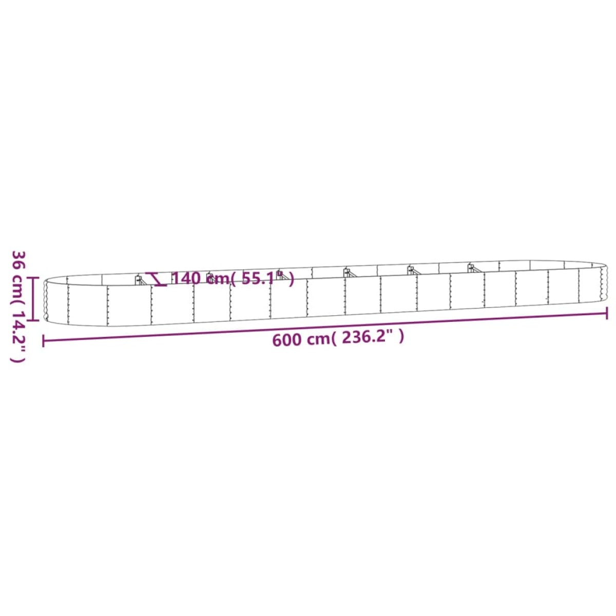 vidaXL Ζαρντινιέρα Καφέ 600x140x36 εκ. Ατσάλι με Ηλεκτρ. Βαφή Πούδρας
