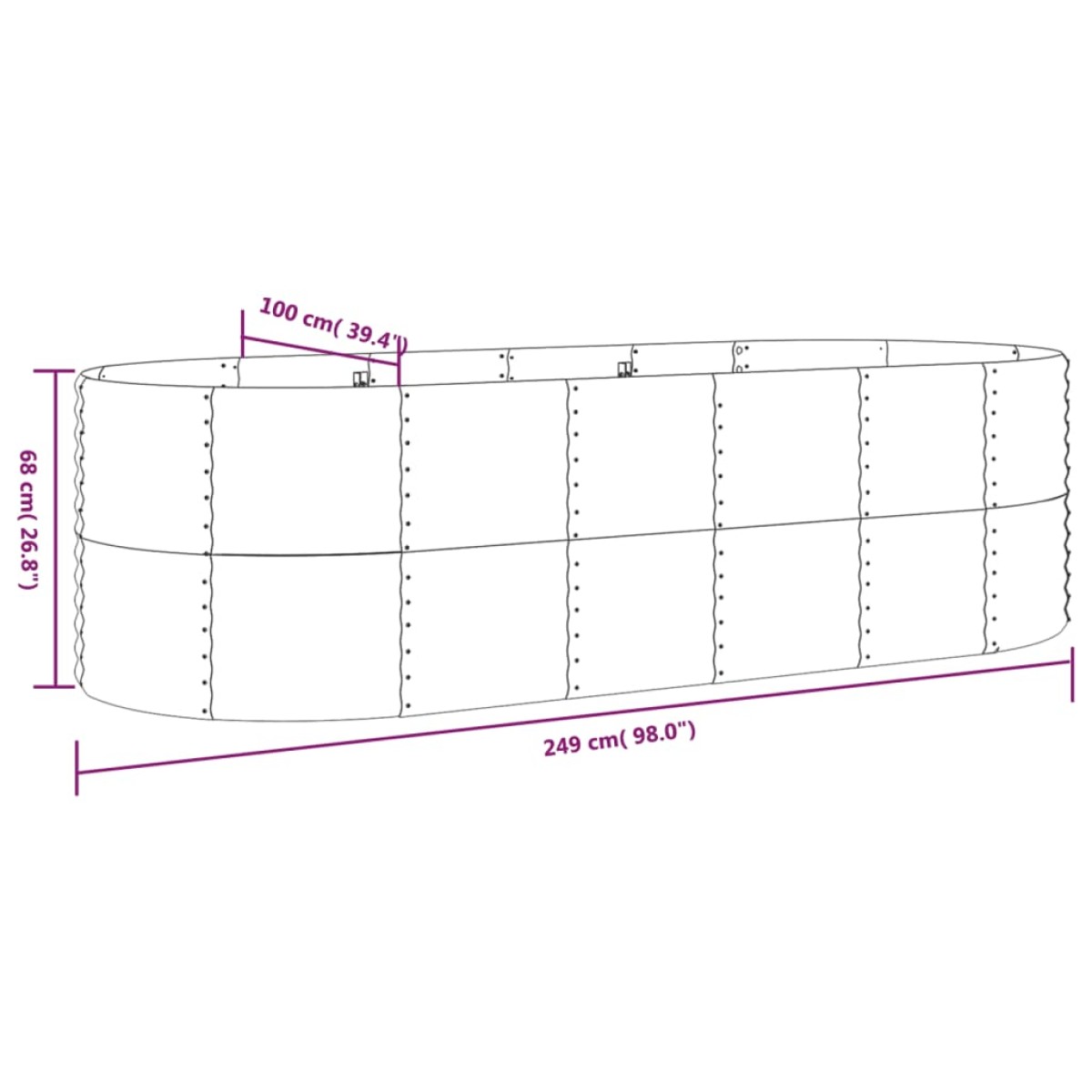 vidaXL Ζαρντινιέρα Γκρι 249x100x68 εκ. Ατσάλι με Ηλεκτρ. Βαφή Πούδρας