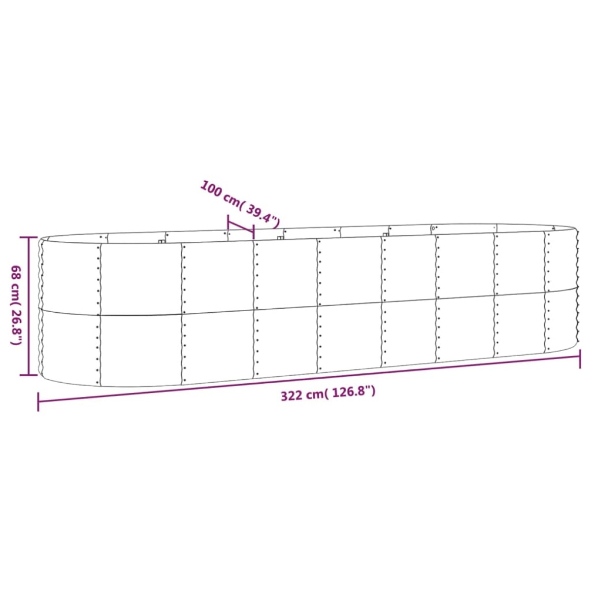 vidaXL Ζαρντινιέρα Γκρι 322x100x68 εκ. Ατσάλι με Ηλεκτρ. Βαφή Πούδρας