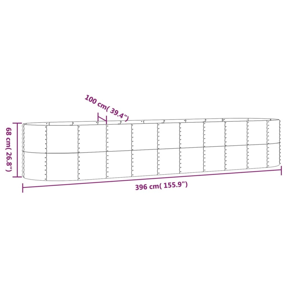 vidaXL Ζαρντινιέρα Γκρι 396x100x68 εκ. Ατσάλι με Ηλεκτρ. Βαφή Πούδρας