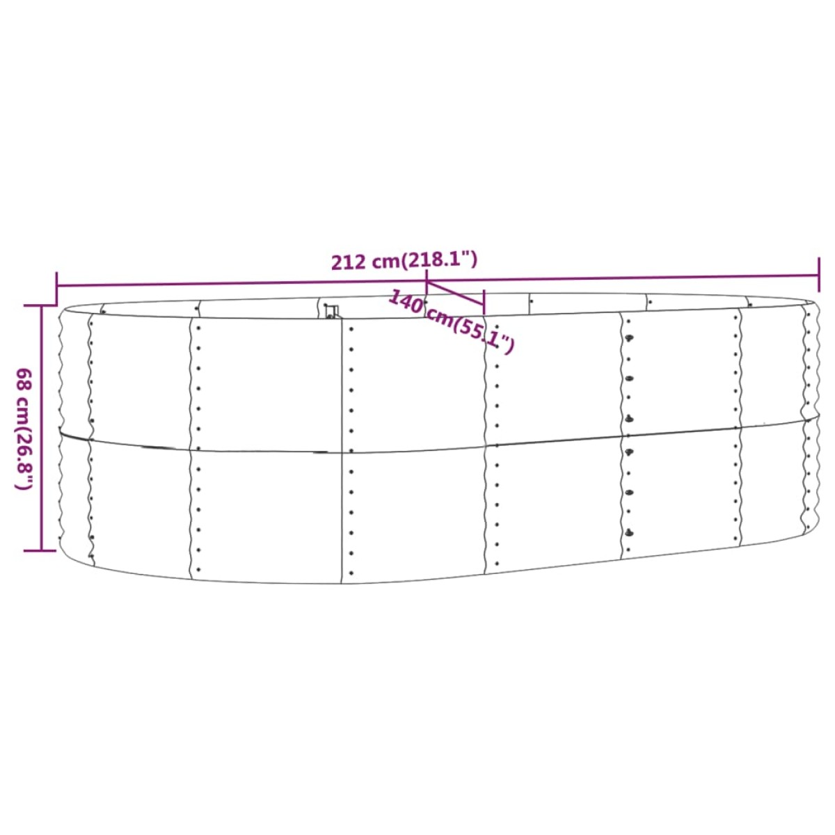 vidaXL Ζαρντινιέρα Γκρι 212x140x68 εκ. Ατσάλι Με Ηλεκτρ. Βαφή Πούδρας
