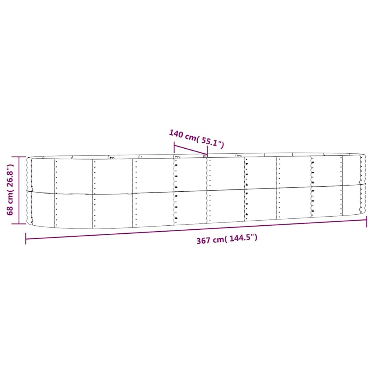 vidaXL Ζαρντινιέρα Γκρι 367x140x68 εκ. Ατσάλι με Ηλεκτρ. Βαφή Πούδρας