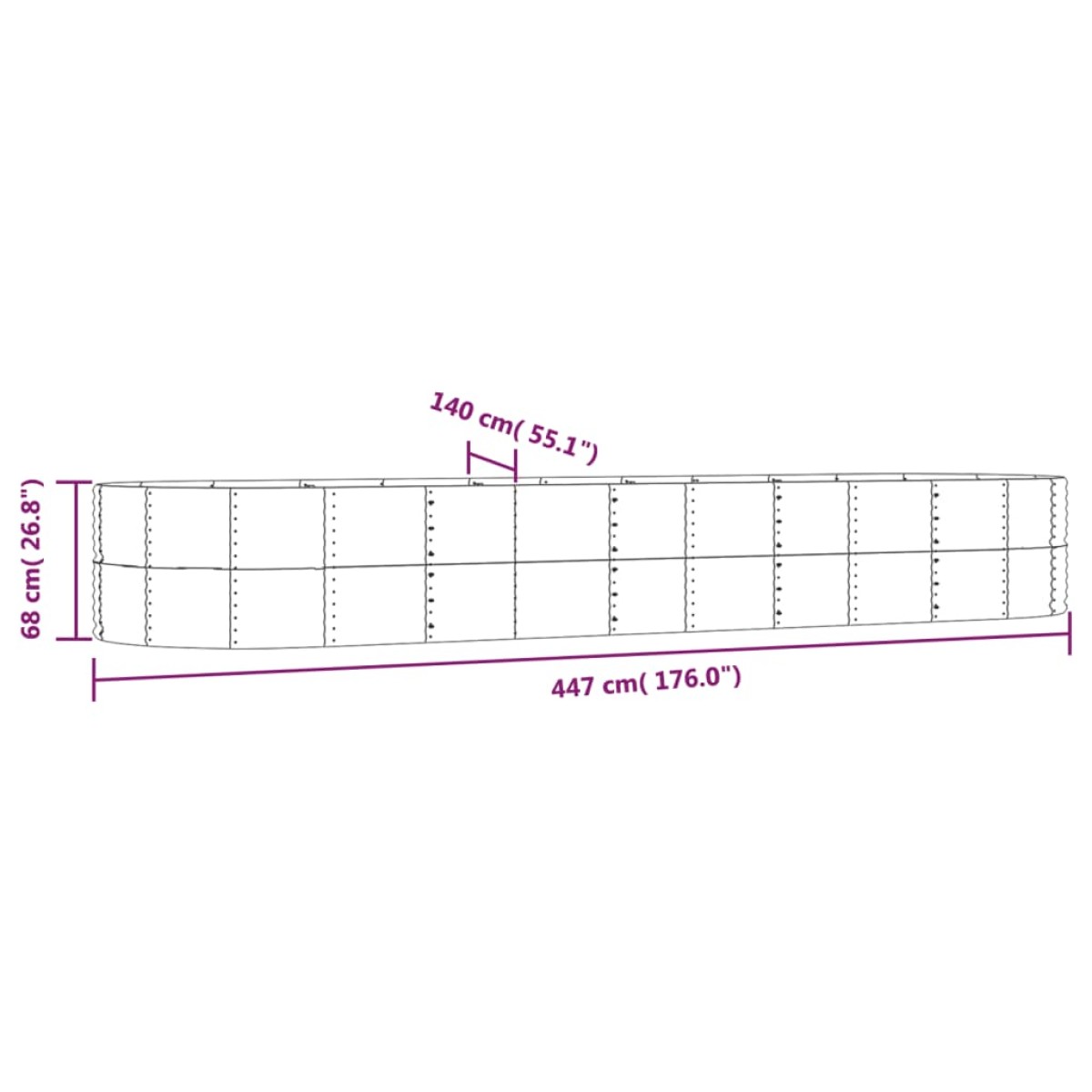 vidaXL Ζαρντινιέρα Ασημί 447x140x68 εκ. Ατσάλι με Ηλεκτρ. Βαφή Πούδρας