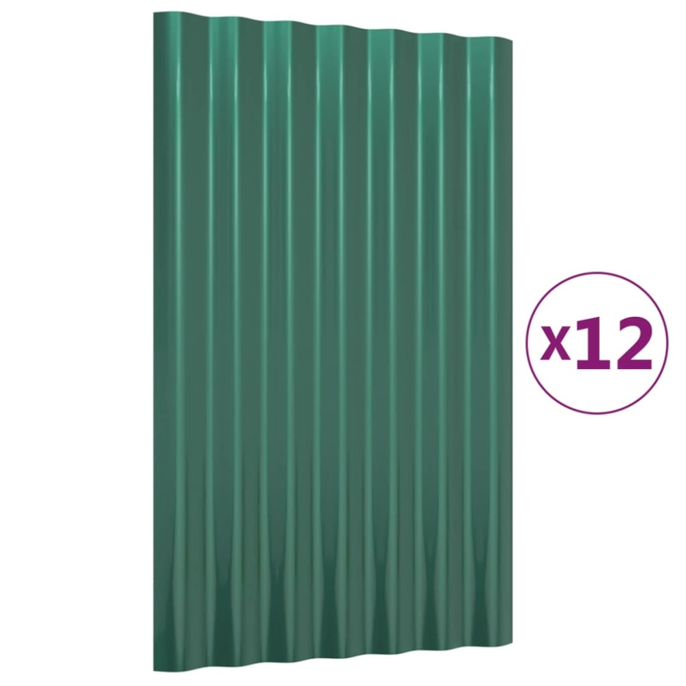 vidaXL Πάνελ Οροφής 12 τεμ. Πράσινα 60x36 εκ. Γαλβανισμένος χάλυβας
