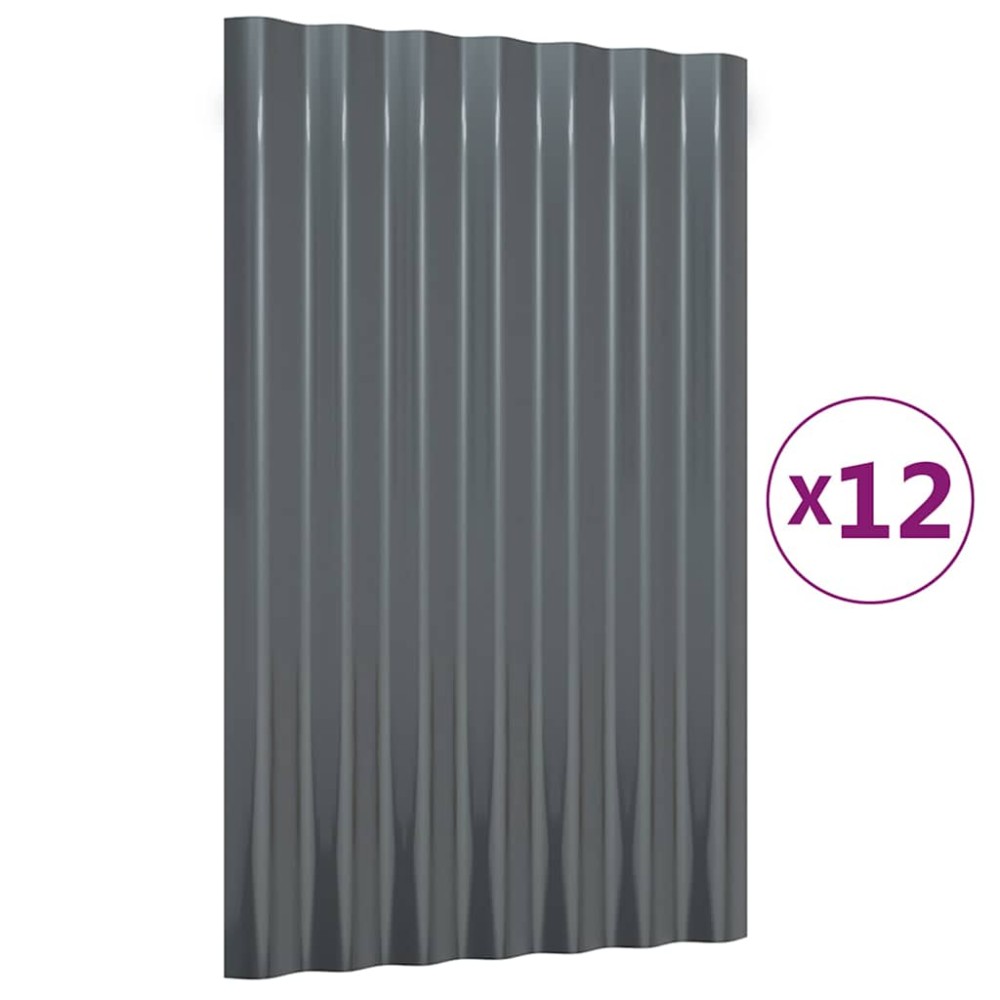 vidaXL Πάνελ Οροφής 12 τεμ. Ανθρακί 60x36 εκ. Γαλβανισμένος χάλυβας