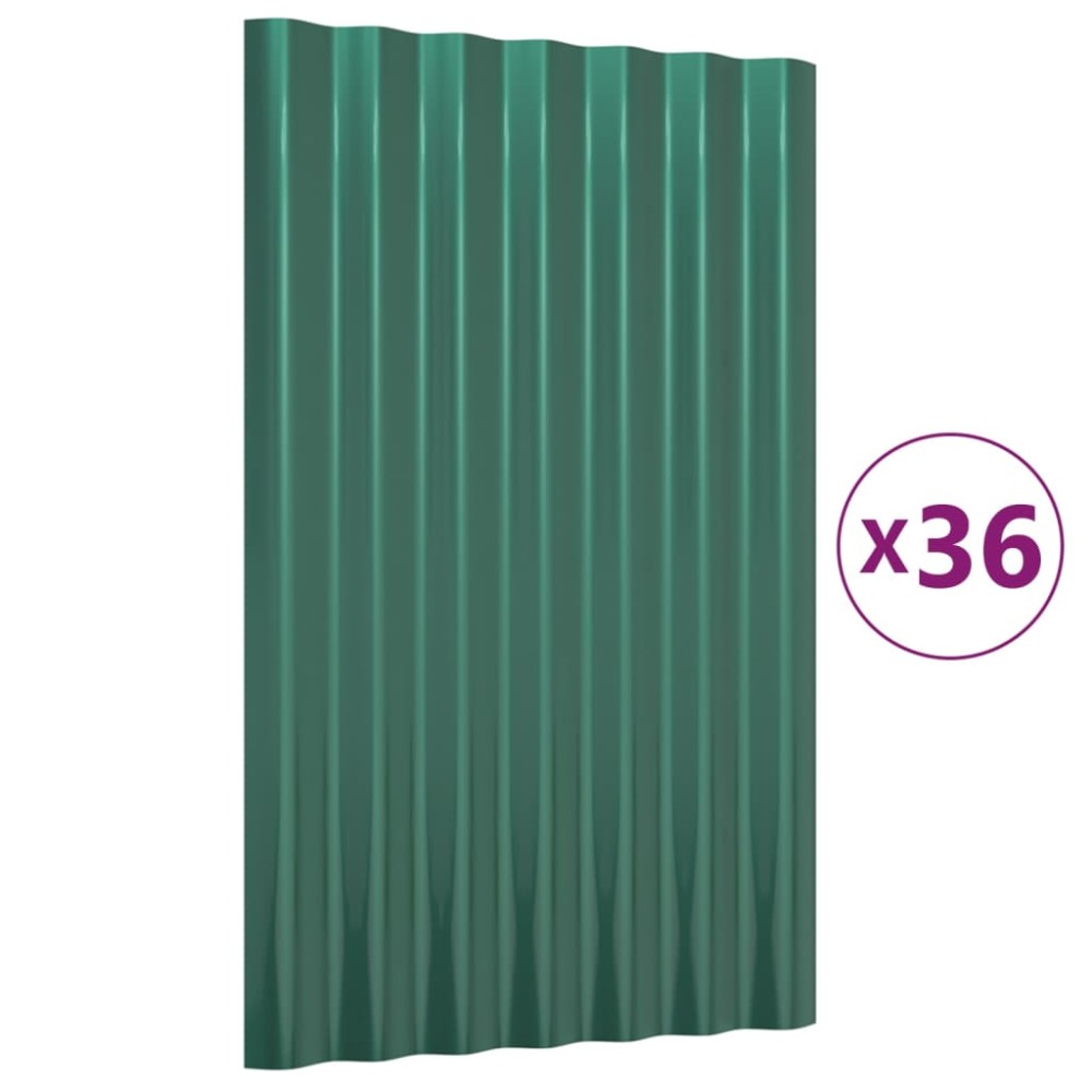 vidaXL Πάνελ Οροφής 36 τεμ. Πράσινα 60x36 εκ. Γαλβανισμένος χάλυβας