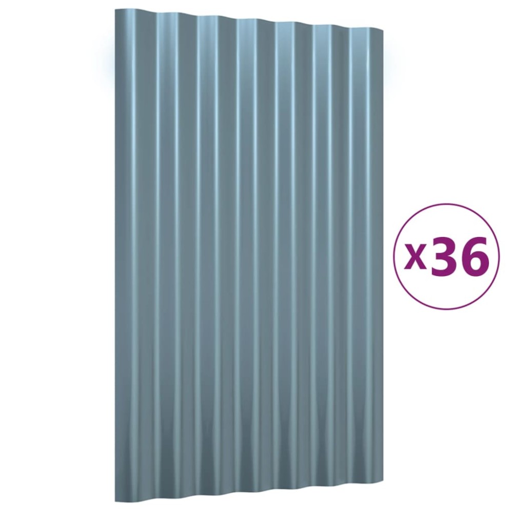vidaXL Πάνελ Οροφής 36 τεμ. Γκρι 60 x 36 εκ. Γαλβανισμένος χάλυβας