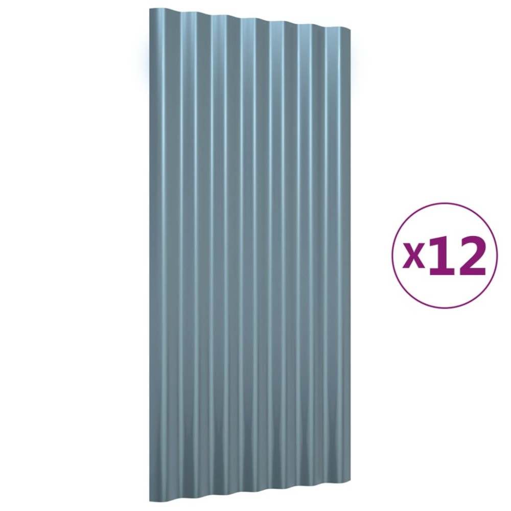 vidaXL Πάνελ Οροφής 12 τεμ. Γκρι 80 x 36 εκ. Γαλβανισμένος χάλυβας