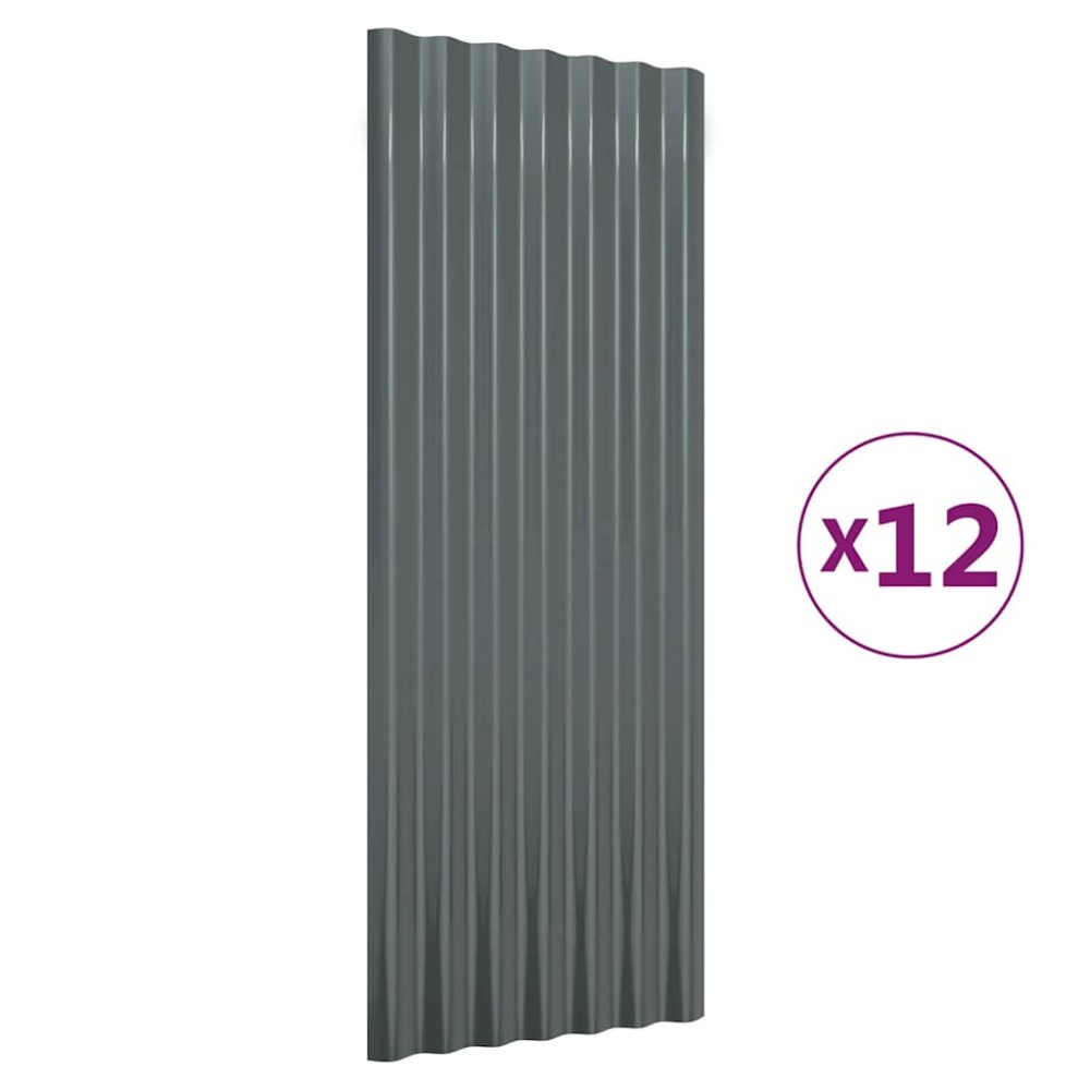 vidaXL Πάνελ Οροφής 12 τεμ. Ανθρακί 100x36 εκ Γαλβανισμένος χάλυβας