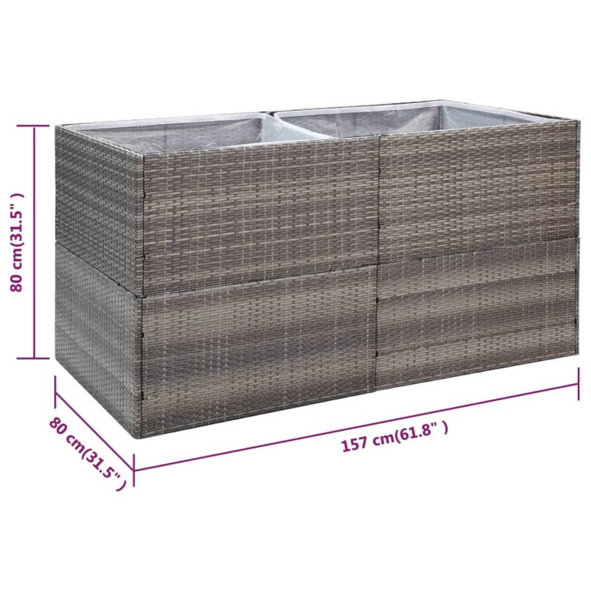 vidaXL Ζαρντινιέρα Κήπου Γκρι 157 x 80 x 80 εκ. από Συνθετικό Ρατάν