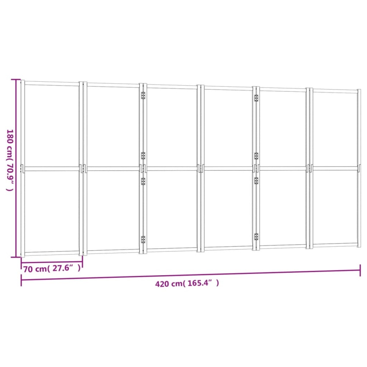 vidaXL Διαχωριστικό Δωματίου με 6 Πάνελ Μαύρο 420 x 180 εκ.