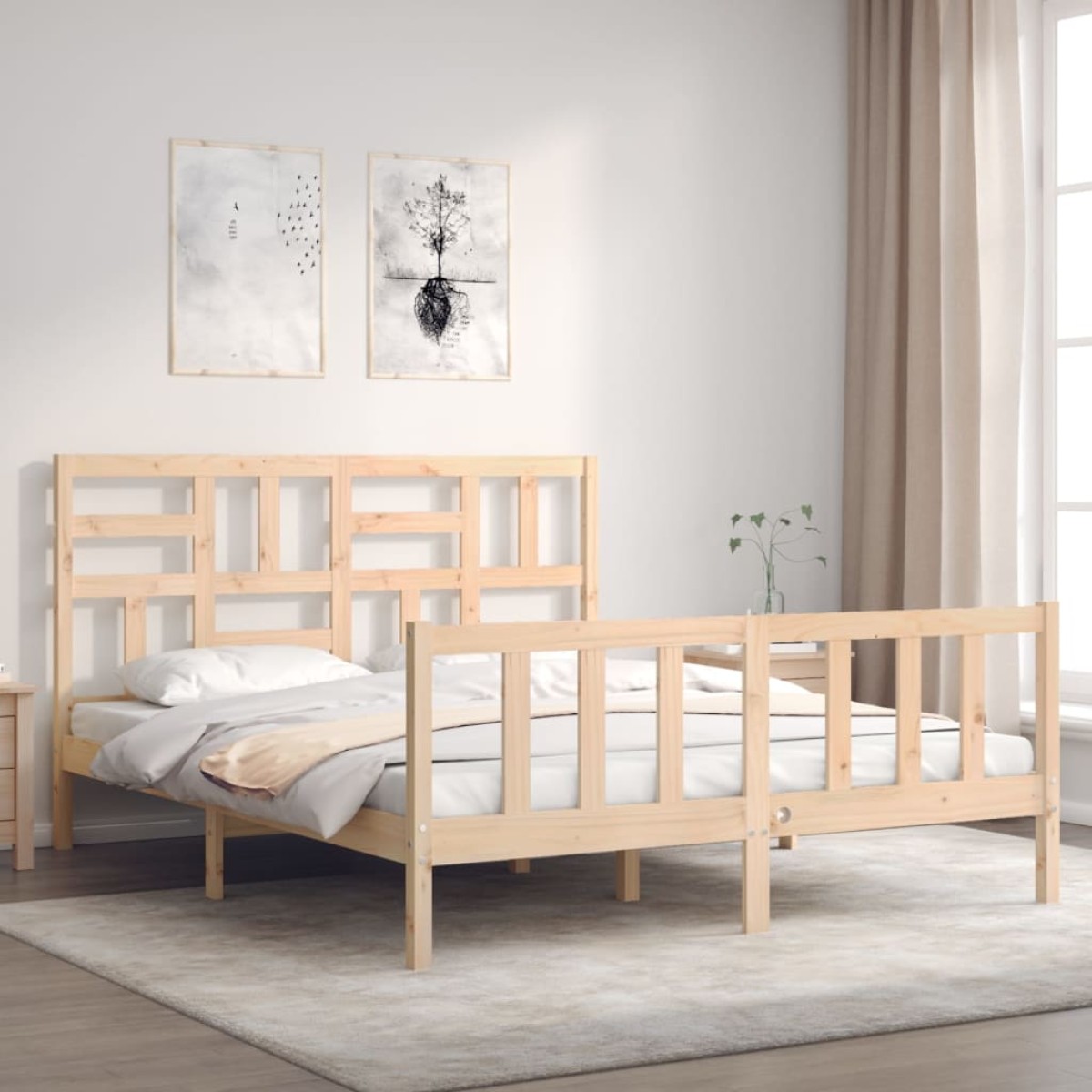 vidaXL Πλαίσιο Κρεβατιού με Κεφαλάρι 160x200 εκ. από Μασίφ Ξύλο