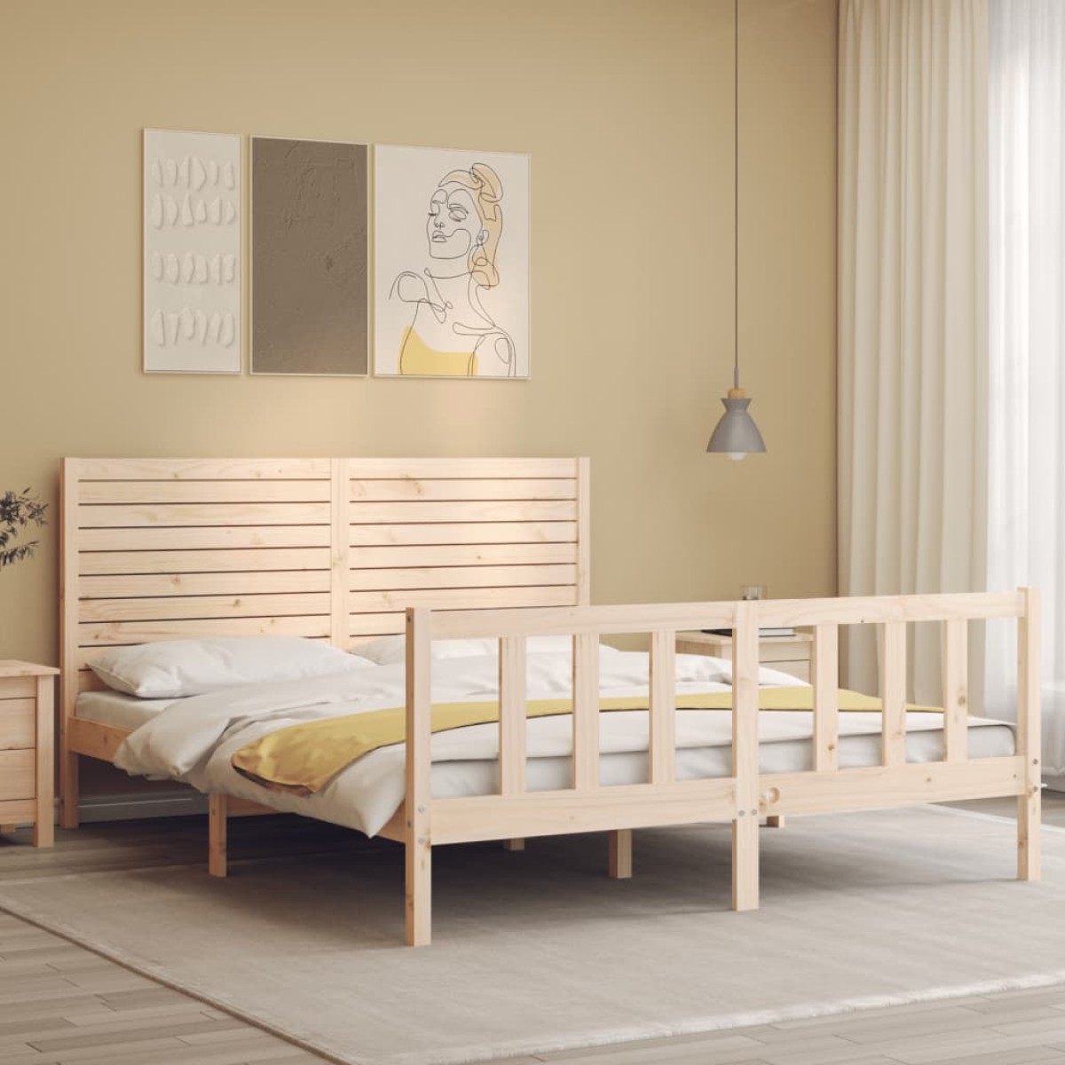 vidaXL Πλαίσιο Κρεβατιού με Κεφαλάρι 160x200 εκ. από Μασίφ Ξύλο