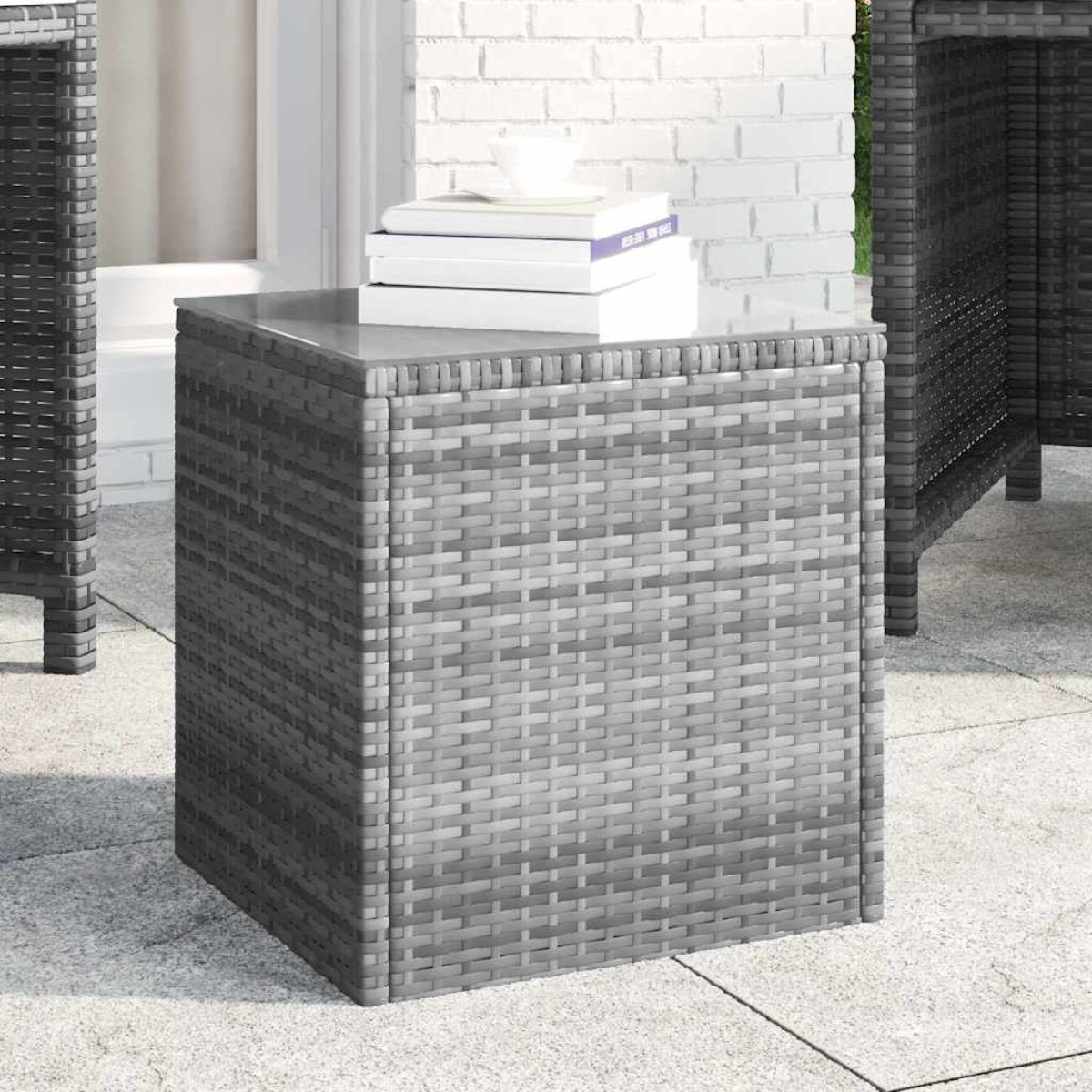 vidaXL Βοηθητικό Τραπεζάκι Γκρι 40x37x40,5εκ Συνθ Ρατάν/ Ψημένο Γυαλί