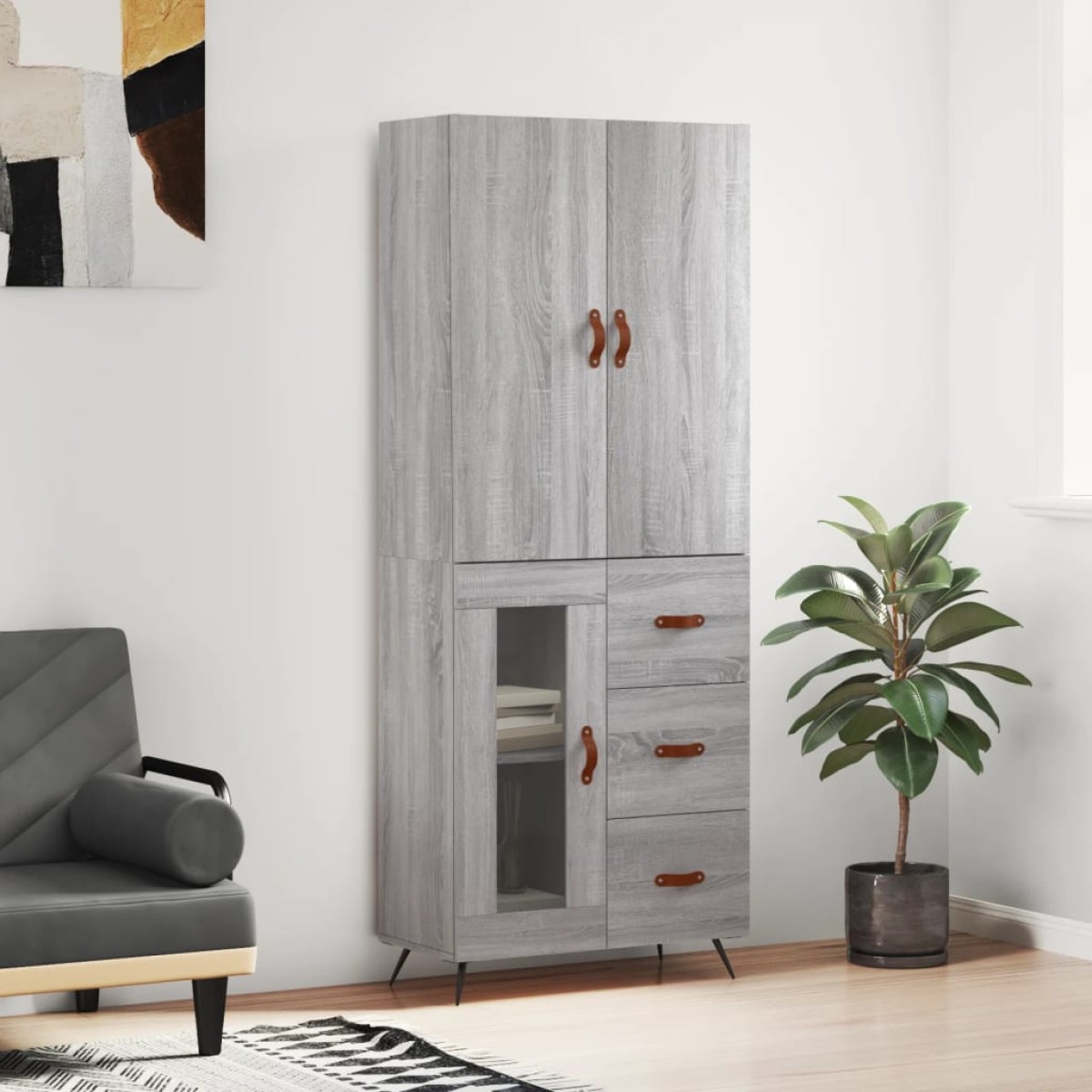 vidaXL Ντουλάπι Γκρι Sonoma 69,5 x 34 x 180 εκ. Επεξεργασμένο Ξύλο