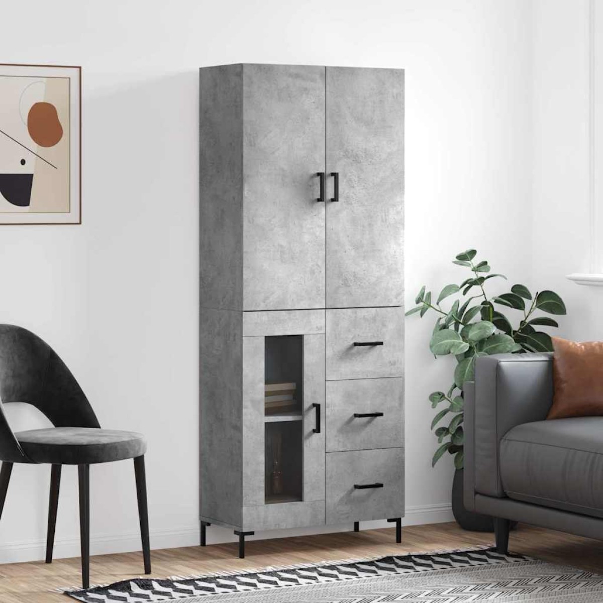 vidaXL Ντουλάπι Γκρι Σκυροδέματος 69,5x34x180 εκ. Επεξεργασμένο Ξύλο