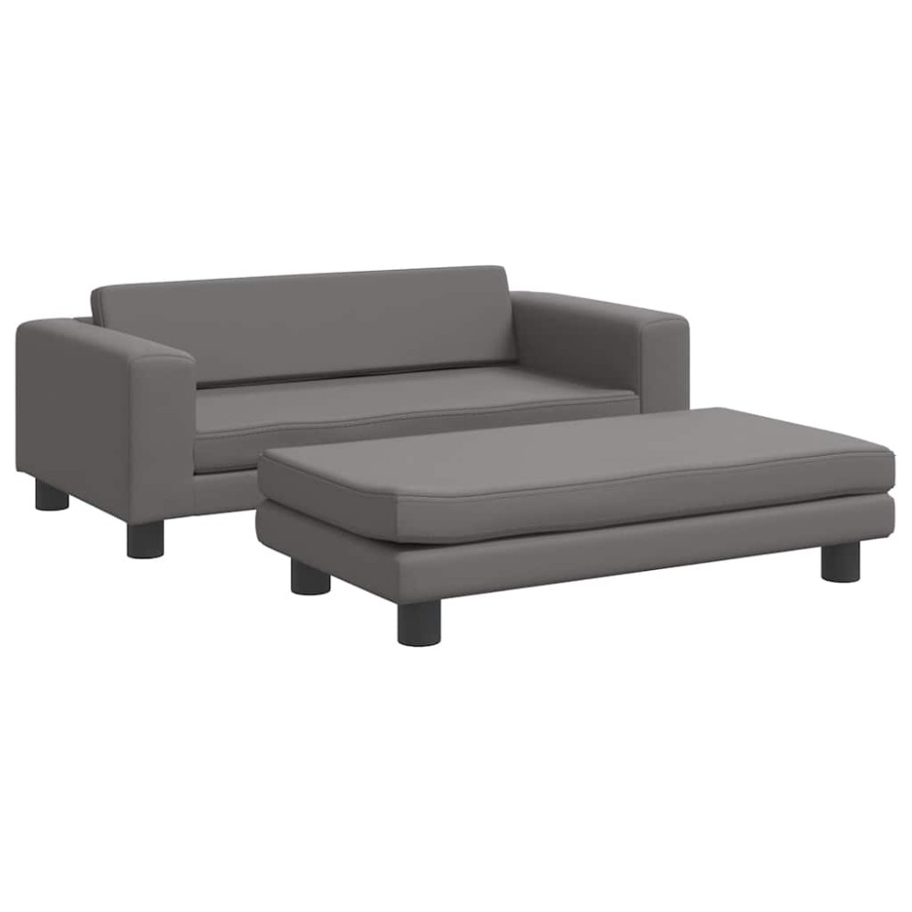 vidaXL Καναπές Παιδικός με Υποπόδιο Γκρι 100 x 50 x 30 εκ. Συνθ. Δέρμα