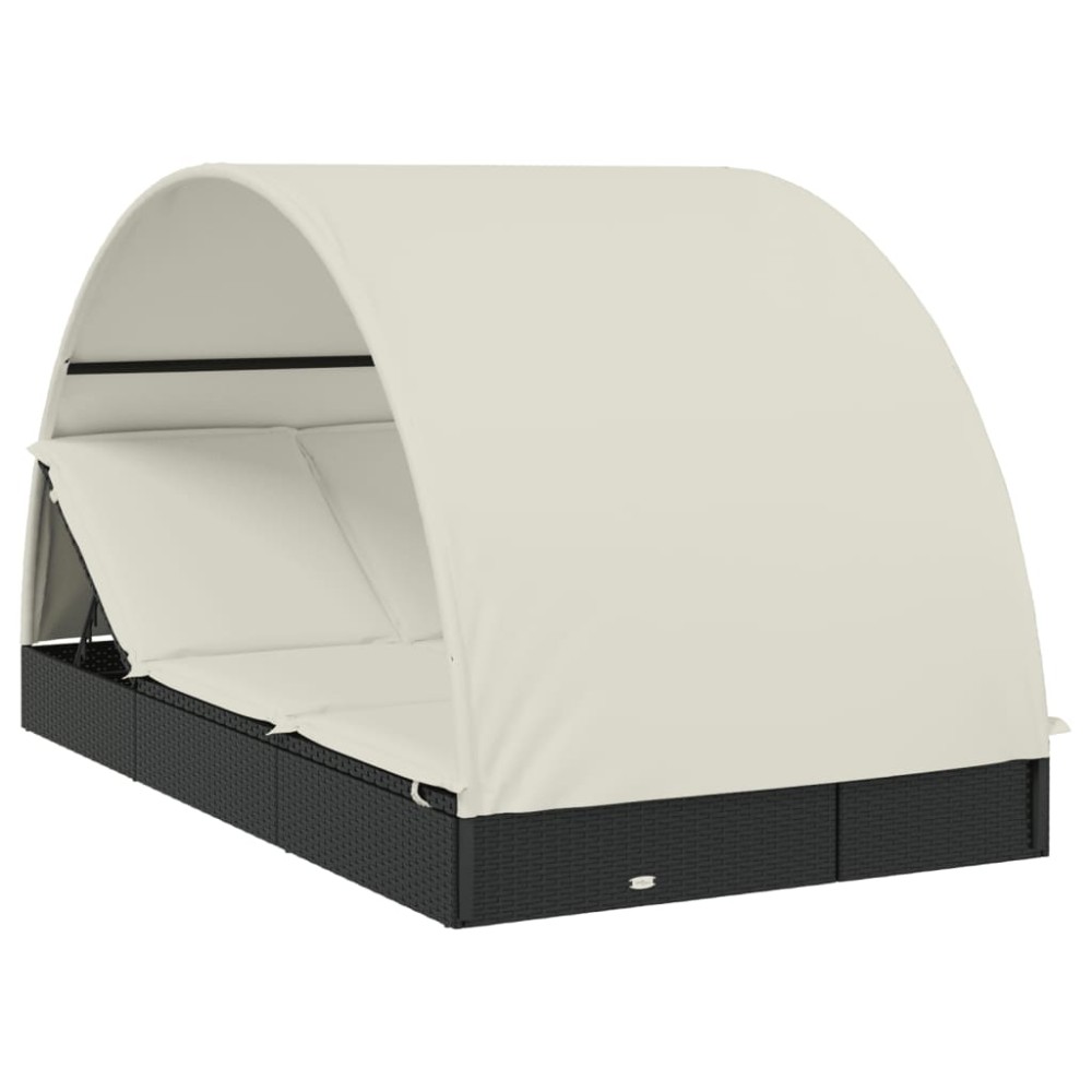 vidaXL Ξαπλώστρα 2 Ατόμων Στρογγ Οροφή Μαύρη 211x111x140εκ Συνθ. Ρατάν