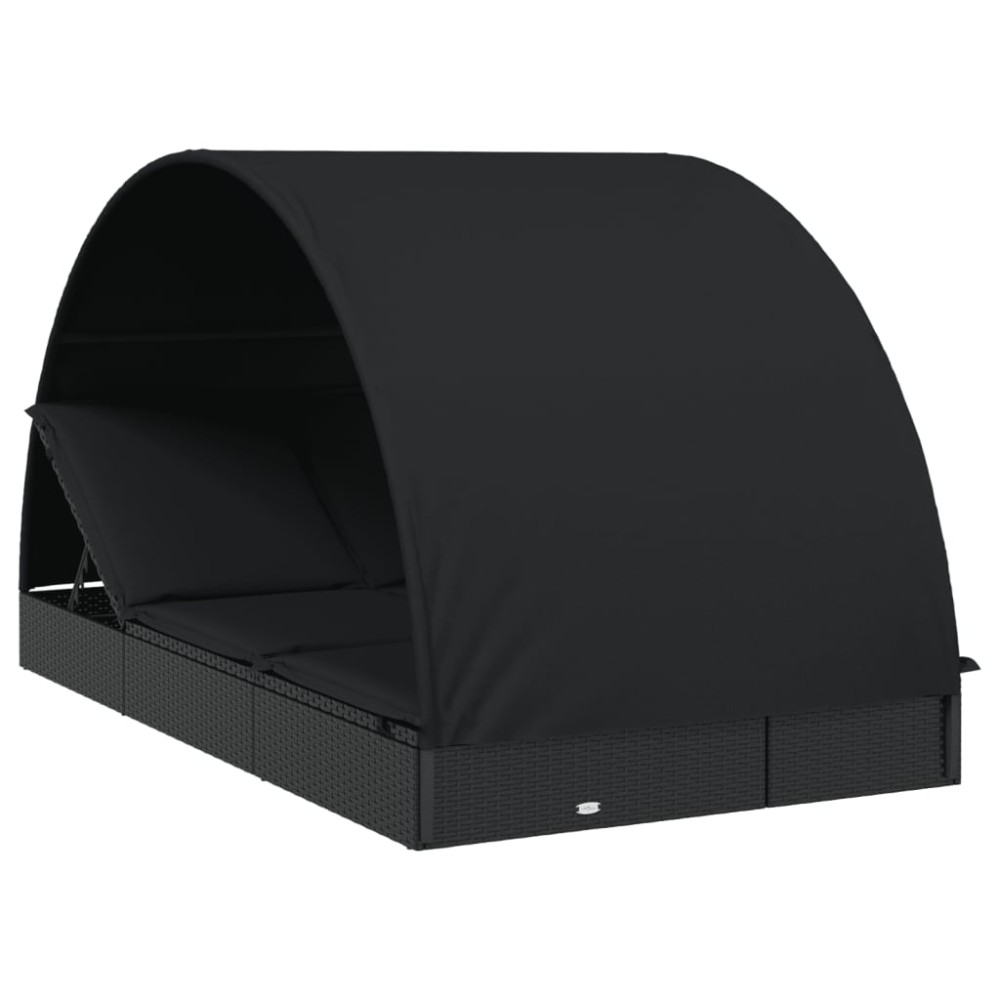 vidaXL Ξαπλώστρα 2 Ατόμων Στρογγ Οροφή Μαύρη 211x112x140εκ Συνθ. Ρατάν