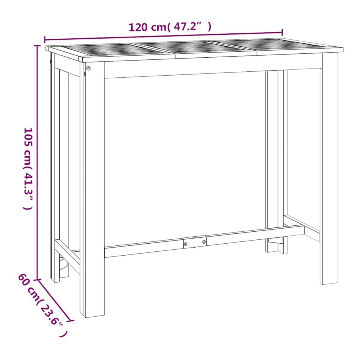 vidaXL Τραπέζι Μπαρ Κήπου 120 x 60 x 105 εκ. από Μασίφ Ξύλο Ακακίας