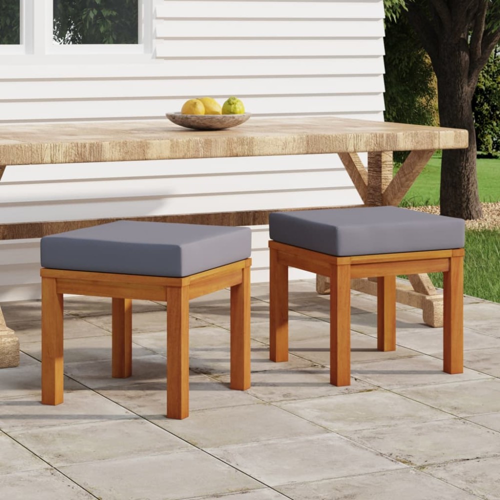 vidaXL Σκαμπό Κήπου 2 τεμ. 40x40x34 εκ Μασίφ Ξύλο Ακακίας με Μαξιλάρια