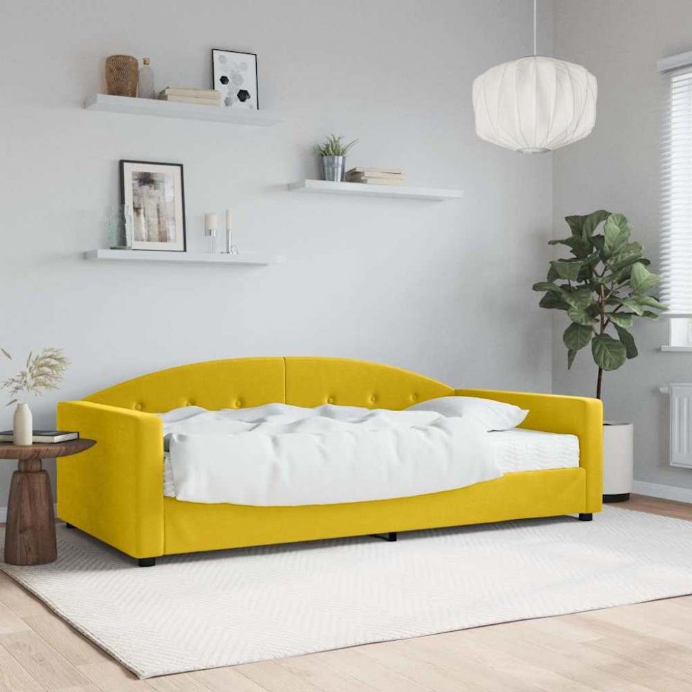 vidaXL Καναπές Κρεβάτι με Στρώμα Κίτρινο 100 x 200 εκ. Βελούδινος