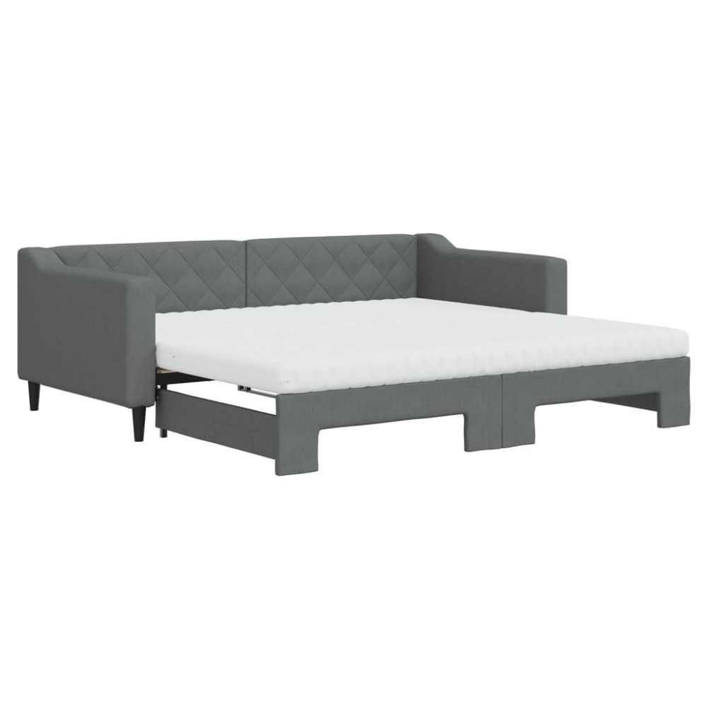 vidaXL Καναπές Κρεβάτι Συρόμενος Σκούρο γκρι 90x190 εκ Ύφασμα Στρώματα