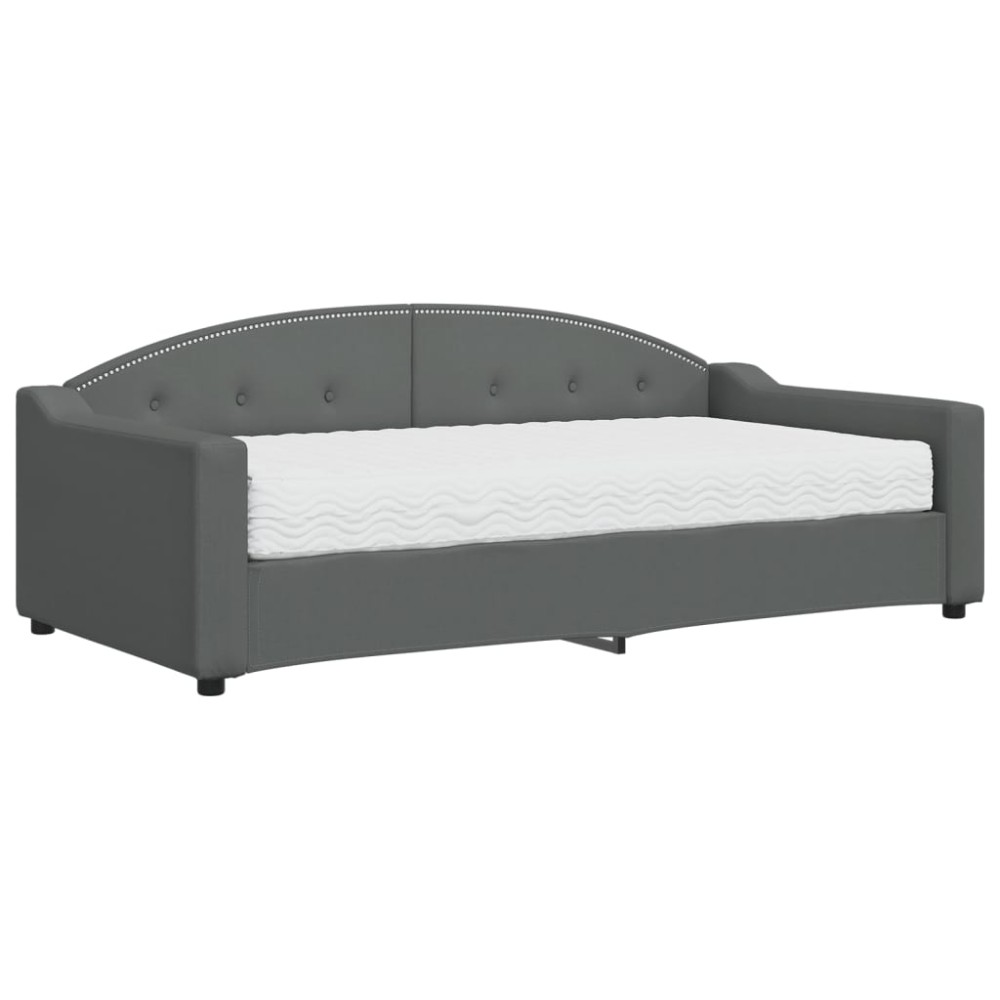 vidaXL Καναπές Κρεβάτι με Στρώμα Σκούρο Γκρι 90 x 190 εκ. Υφασμάτινο