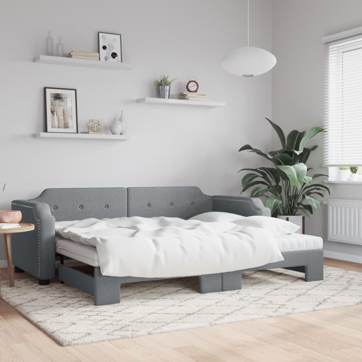 vidaXL Καναπές Κρεβάτι Συρόμενος Αν. Γκρι 90x200εκ Ύφασμα Στρώματα