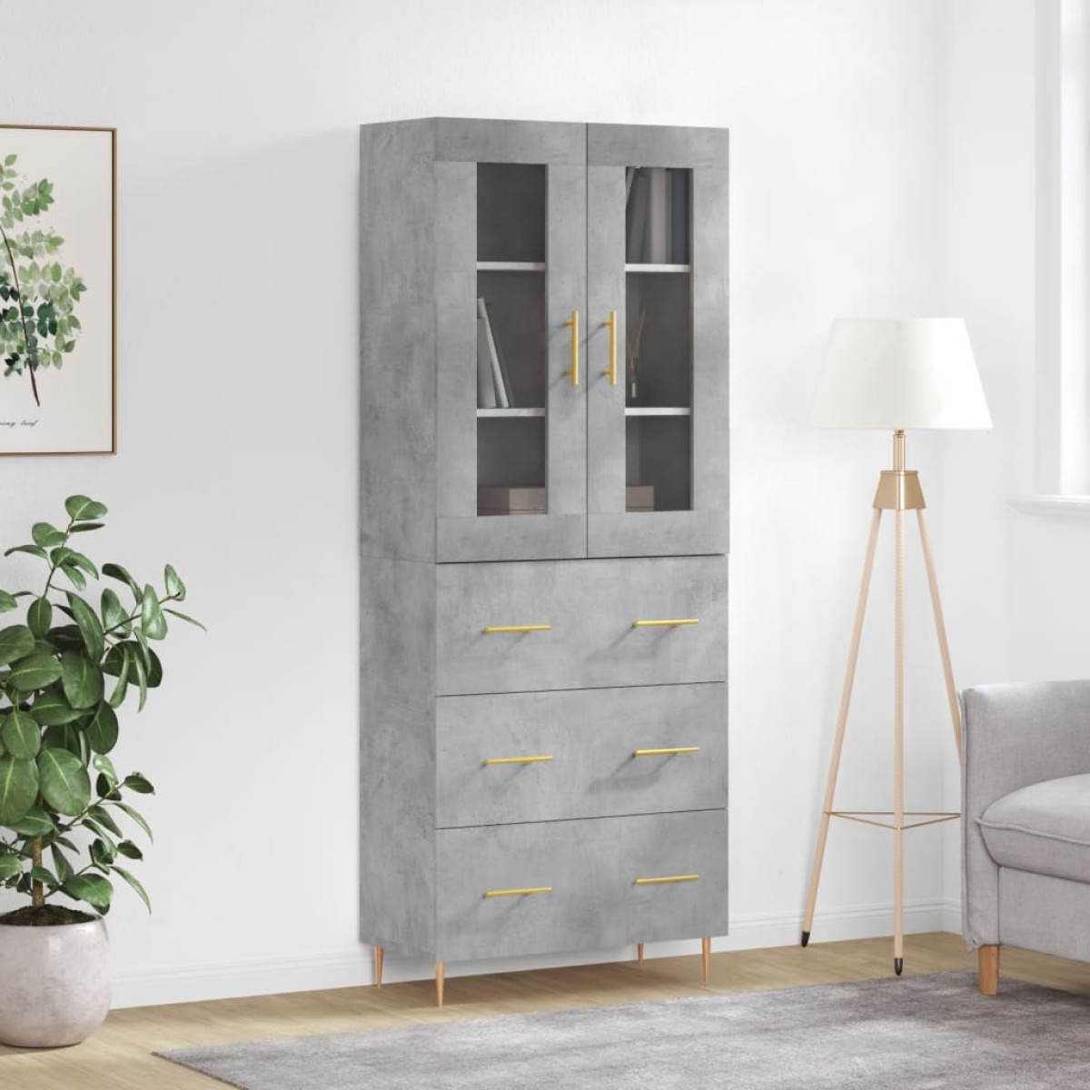vidaXL Ντουλάπι Γκρι Σκυροδέματος 69,5x34x180 εκ. Επεξεργασμένο Ξύλο