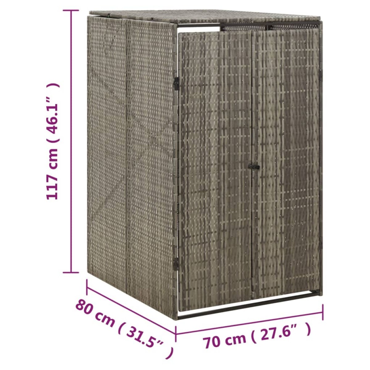 vidaXL Πλαίσιο για Κάδο Απορρ. με Ρόδες Γκρι 70x80x117 εκ. Συνθ. Ρατάν