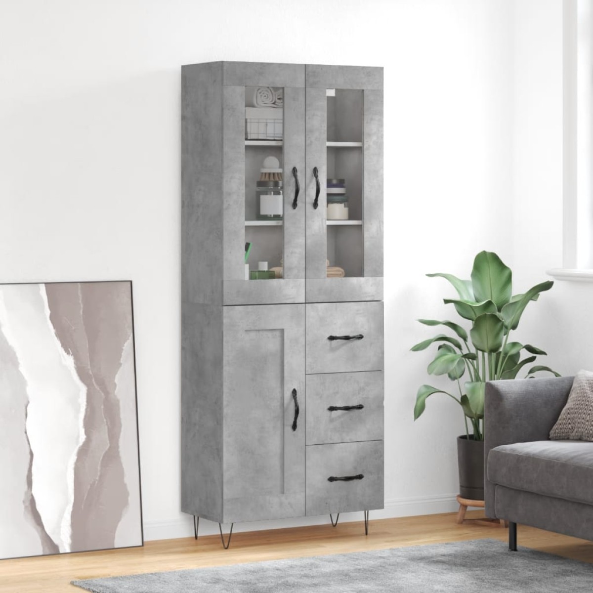 vidaXL Ντουλάπι Γκρι Σκυροδέματος 69,5x34x180 εκ. Επεξεργασμένο Ξύλο