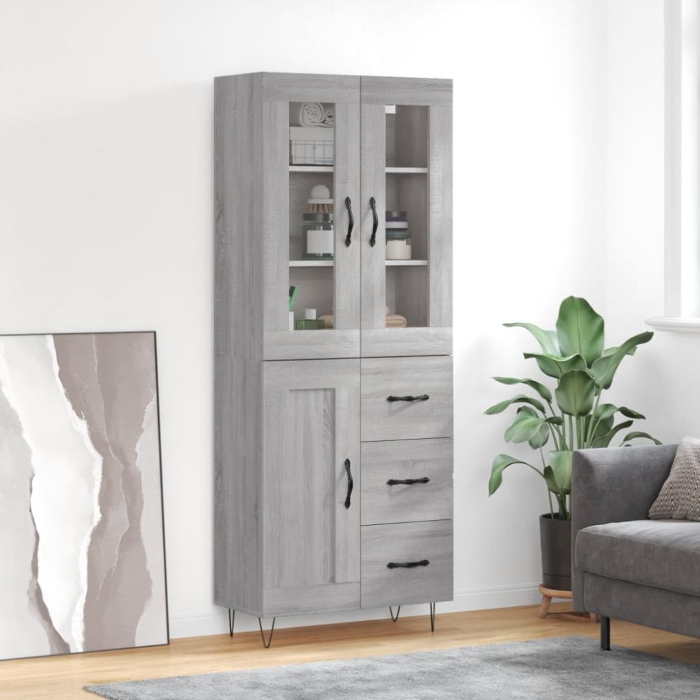 vidaXL Ντουλάπι Γκρι Sonoma 69,5 x 34 x 180 εκ. Επεξεργασμένο Ξύλο
