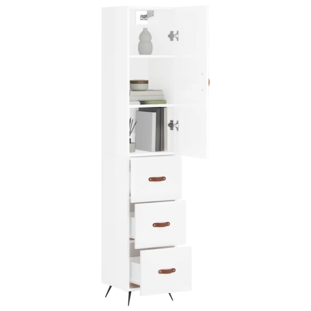 vidaXL Ντουλάπι Γυαλ. Λευκό 34,5 x 34 x 180 εκ. από Επεξεργασμένο Ξύλο