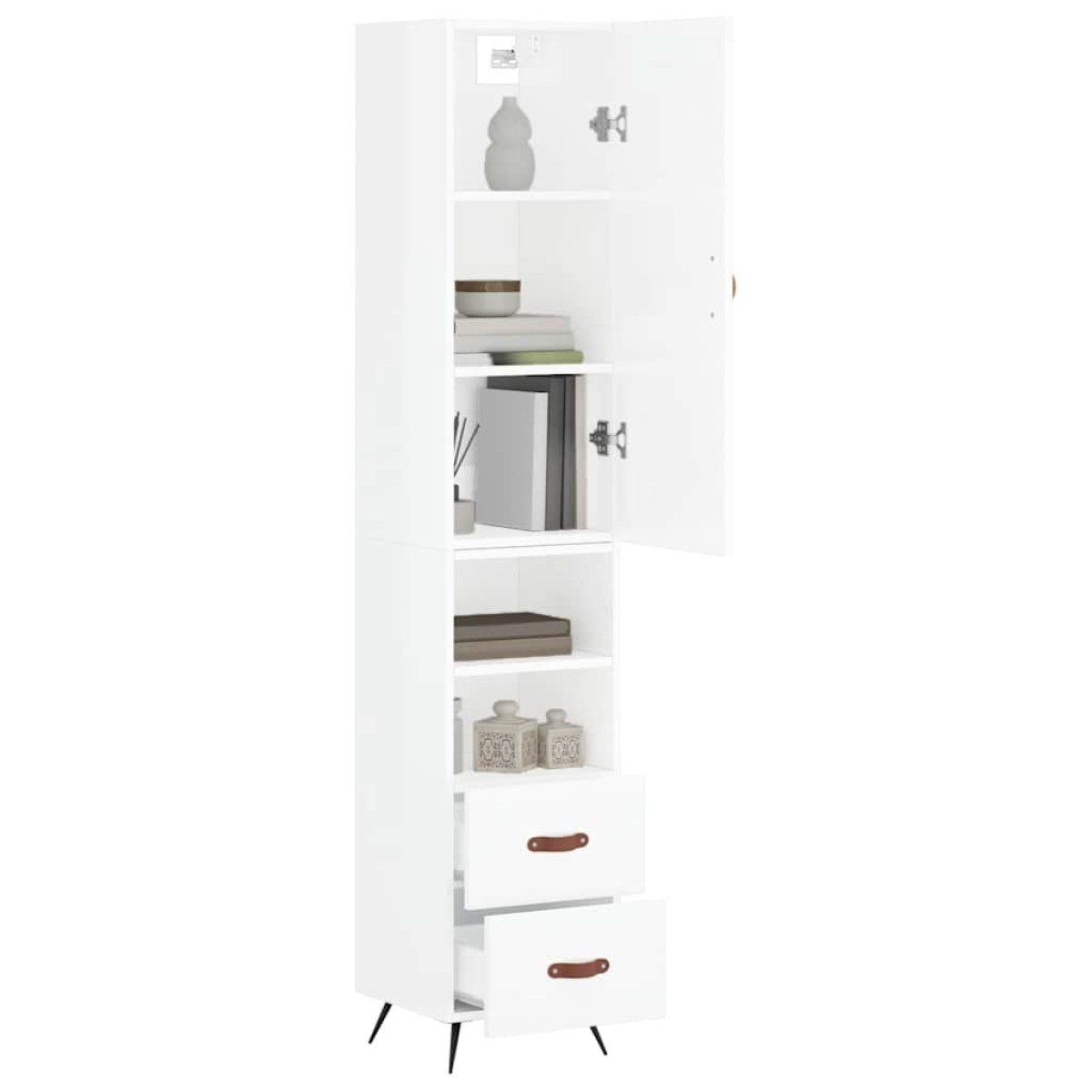 vidaXL Ντουλάπι Γυαλ. Λευκό 34,5 x 34 x 180 εκ. από Επεξεργασμένο Ξύλο