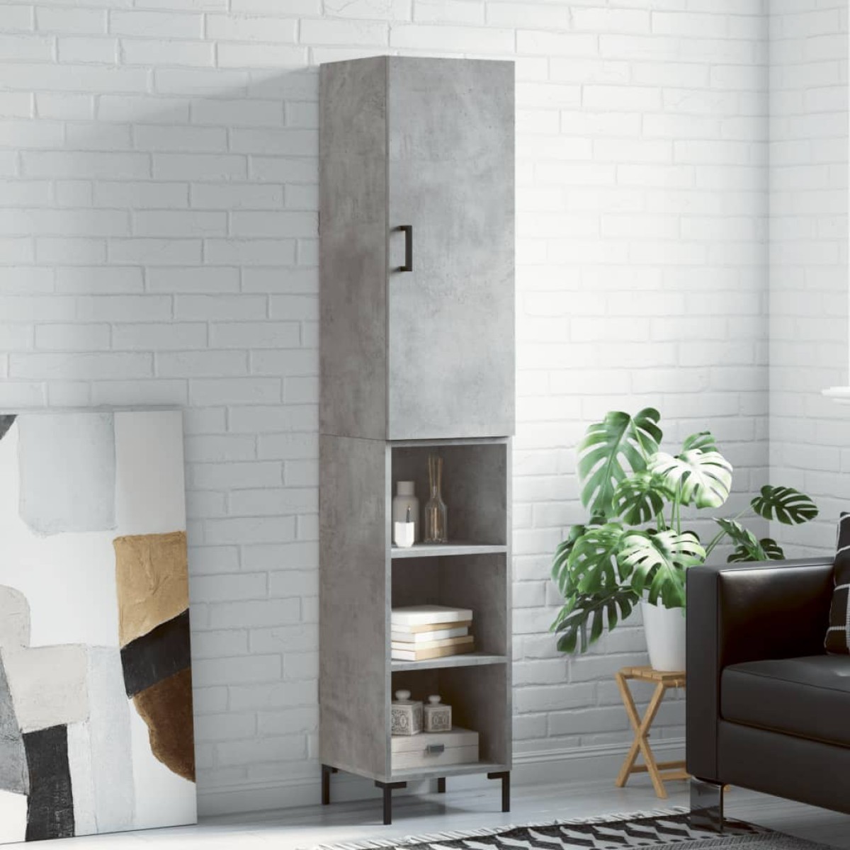 vidaXL Ντουλάπι Γκρι Σκυροδέματος 34,5x34x180 εκ. Επεξεργασμένο Ξύλο