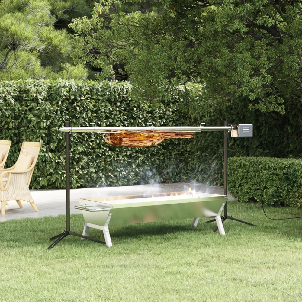 vidaXL Δίσκος Μπάρμπεκιου Ασημί 118x42x30,5 εκ. από Ανοξείδωτο Ατσάλι