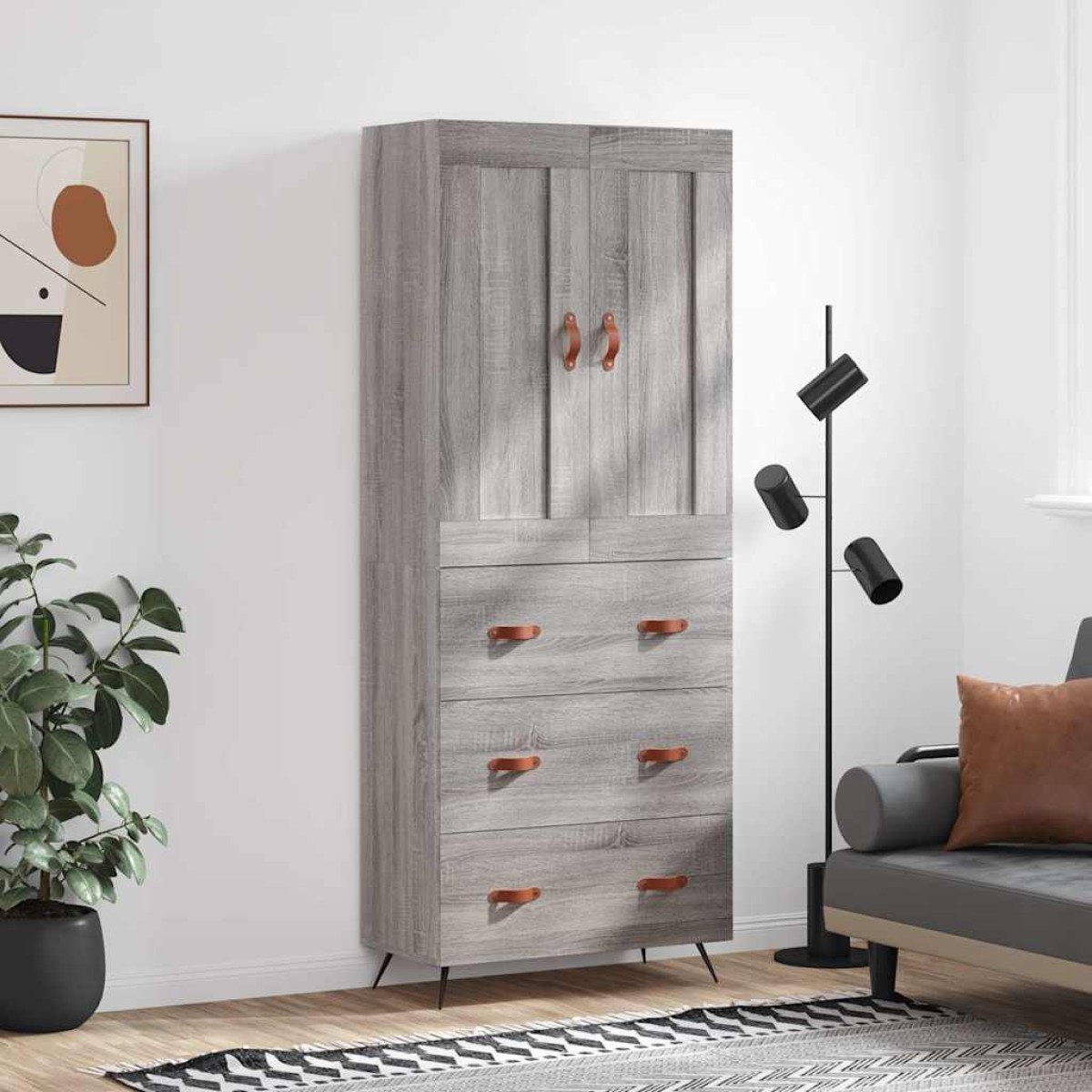 vidaXL Ντουλάπι Γκρι Sonoma 69,5 x 34 x 180 εκ. Επεξεργασμένο Ξύλο