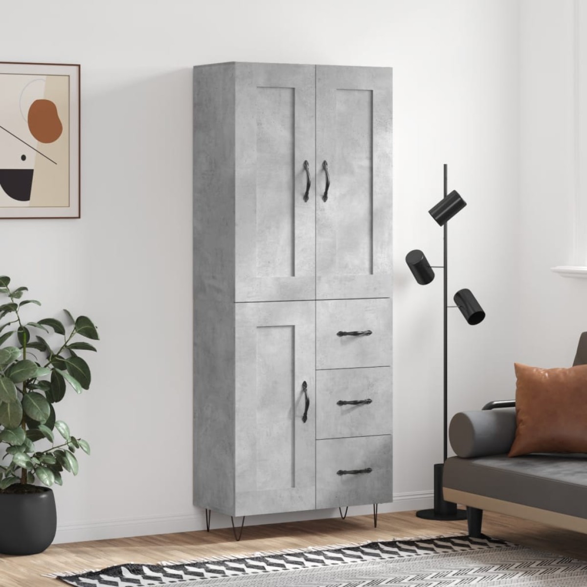 vidaXL Ντουλάπι Γκρι Σκυροδέματος 69,5x34x180 εκ. Επεξεργασμένο Ξύλο