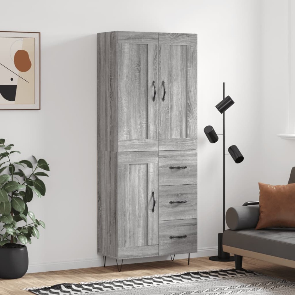 vidaXL Ντουλάπι Γκρι Sonoma 69,5 x 34 x 180 εκ. Επεξεργασμένο Ξύλο