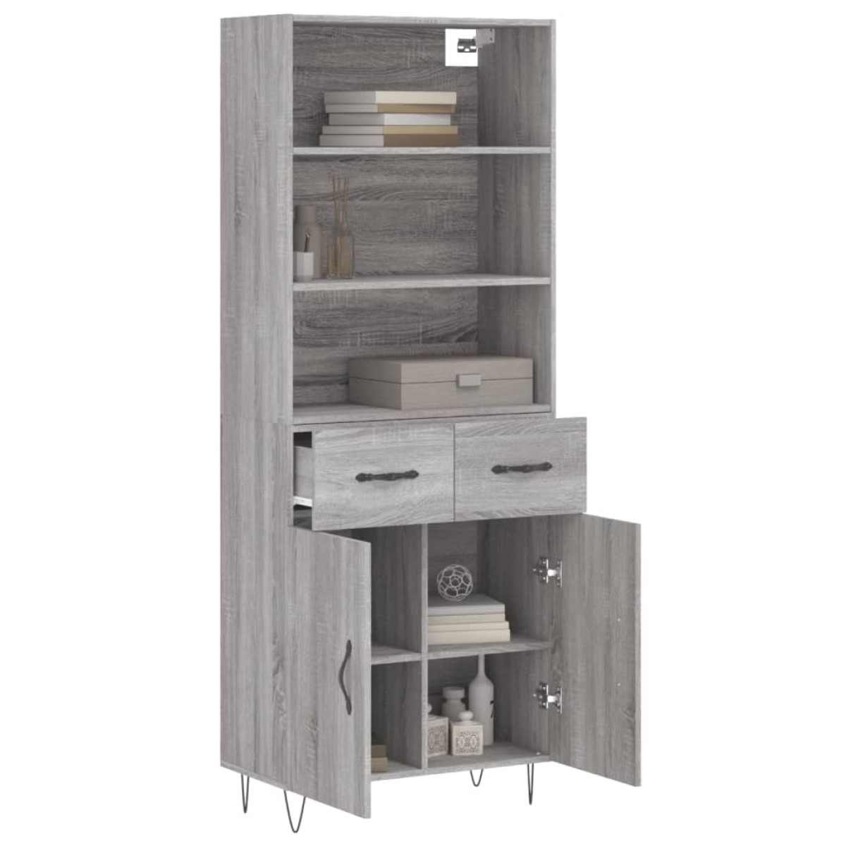 vidaXL Ντουλάπι Γκρι Sonoma 69,5 x 34 x 180 εκ. Επεξεργασμένο Ξύλο