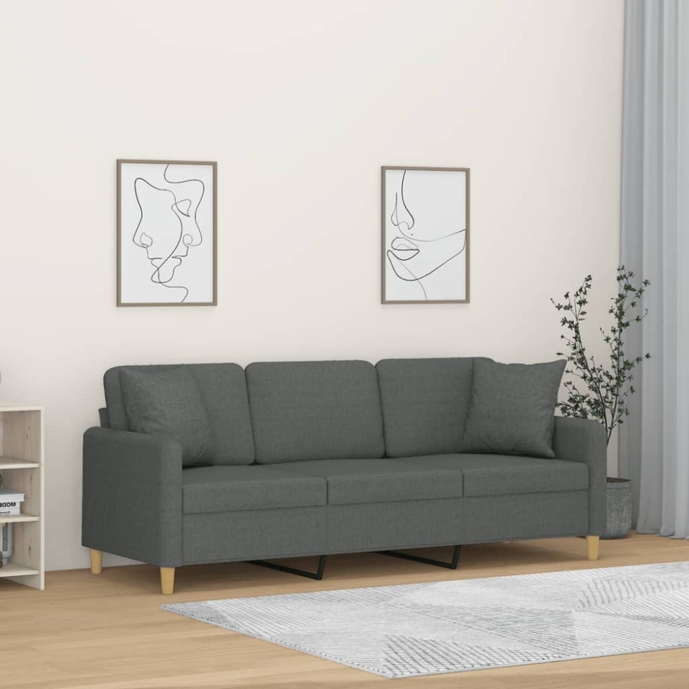 vidaXL Καναπές Τριθέσιος Σκούρο γκρι 180 εκ. Υφασμάτινοι με Μαξιλάρια