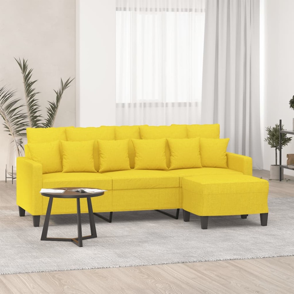 vidaXL Καναπές Τριθέσιος Ανοιχτό Κίτρινο 180 εκ. Υφασμάτινος Υποπόδιο