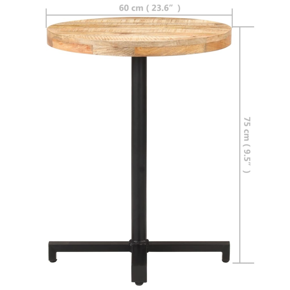 vidaXL Τραπέζι Bistro Στρογγυλό Ø60 x 75 εκ. Ακατέργαστο Ξύλο Μάνγκο